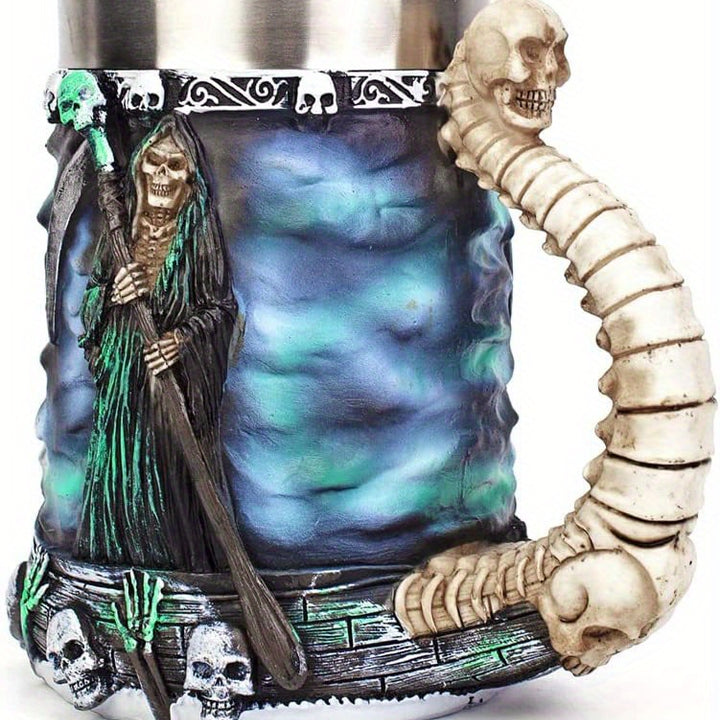 1pc Death Coffee Mug - 20oz 304 Stainless Steel Resin Coffee Cup with Horror Grim Reaper Design, Perfect for Summer and Winter Drinks, Home Kitchen Item, Birthday and Halloween Gift