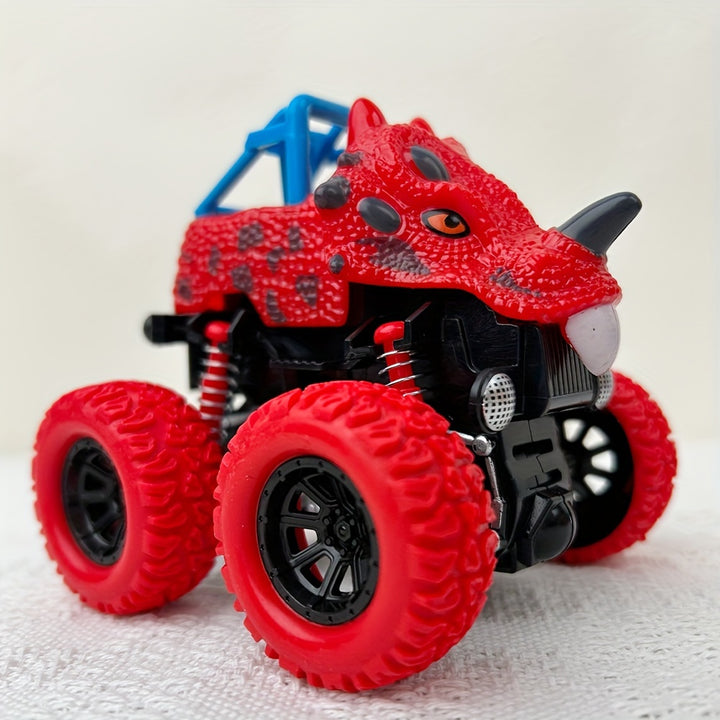 Two-way Inertia Red/Yellow/Blue Dinosaur Toys, Double-sided Flip Driving Drift Vehicle for Boys and Girls Gift