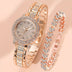 2pcs Women Watches Bracelet Golden Tone Alloy Quartz Watch Stylish Rhinestone Bling Dress Watch Wristwatches, For Xmas