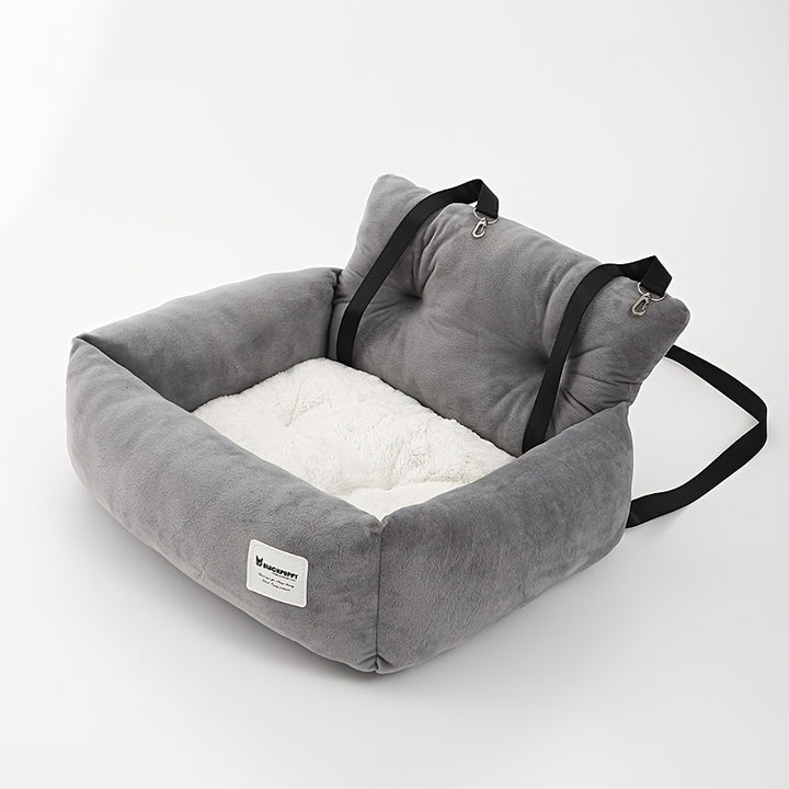 Plush Puppy Travel Booster Seat - Luxurious Car Bed with Adjustable Safety Harness, Machine-Washable, Perfect Warm Kennel for Puppies On-the-Go