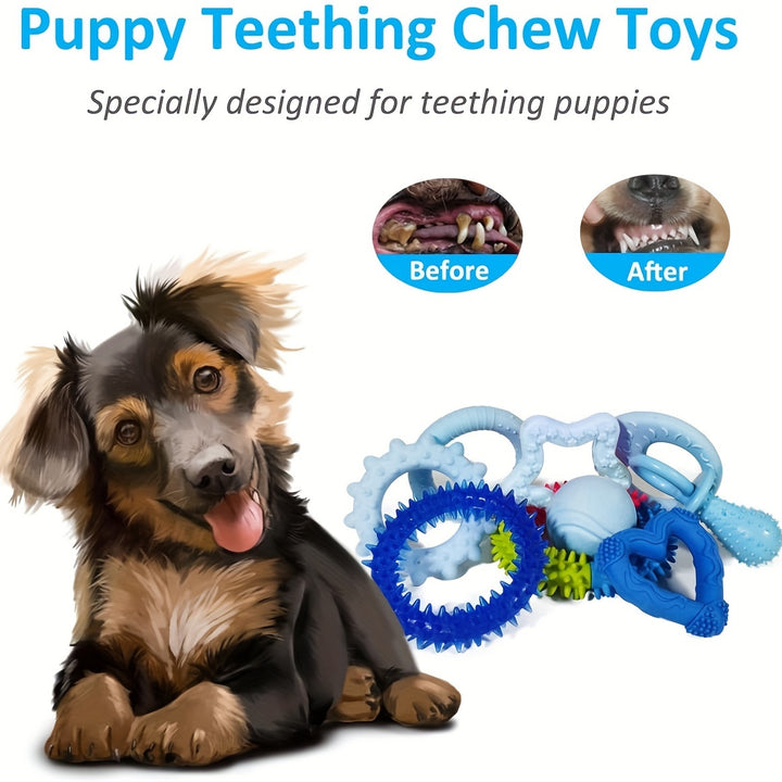 20 Packs Puppy Chew Toys - Dog Teething Toys For Puppies, Puppy Toys Teething Rings And Durable Ropes, Blue Rubber Toy Bundle For Small Dogs, Cute Interactive Dog Balls For Small Breed