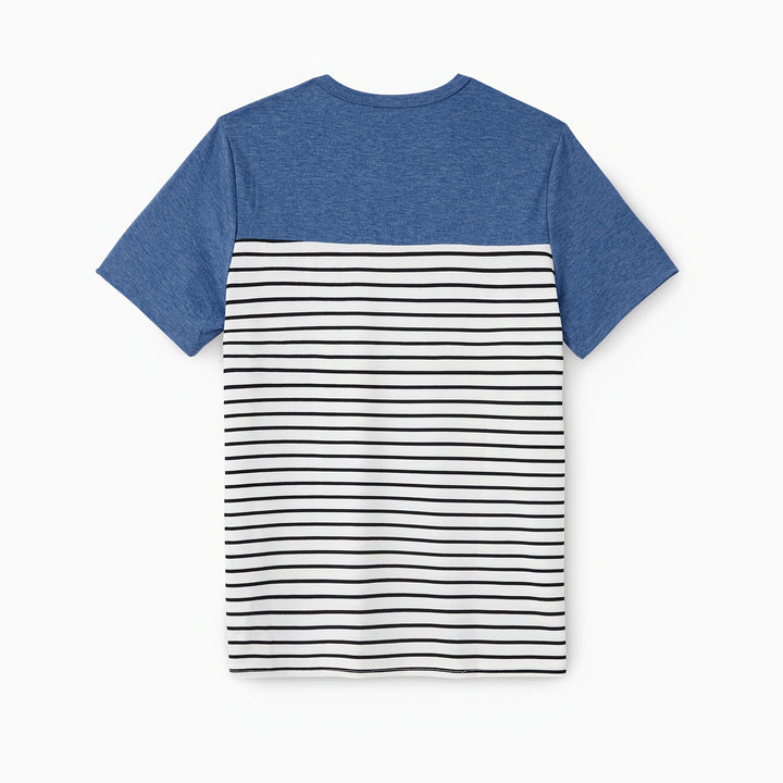 PatPat Family Matching Blue Cap-sleeve Belted Midi Dresses And Short-sleeve Striped Spliced T-shirts Sets, Men Women Baby Kid's Clothes For Family Activities