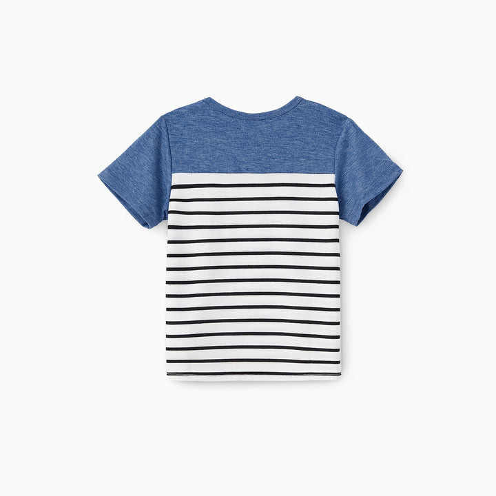 PatPat Family Matching Blue Cap-sleeve Belted Midi Dresses And Short-sleeve Striped Spliced T-shirts Sets, Men Women Baby Kid's Clothes For Family Activities