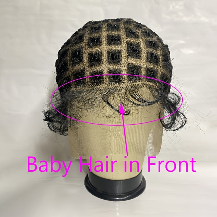 [Natural Braided Wig with Bangs] 95 Sections Glueless Full HD Lace Crochet Wig Cap for Women - Natural Looking Braided Wig with Bangs, Easy Sew-in, Black Braid Material, Free Hooks Included