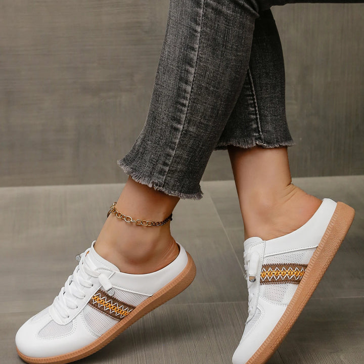 Women's Versatile Casual Slip-On Sneakers - Striped Synthetic Low-Top, Sporty