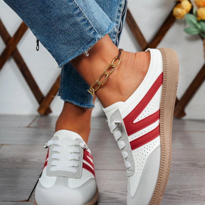 Women's Versatile Casual Slip-On Sneakers - Striped Synthetic Low-Top, Sporty