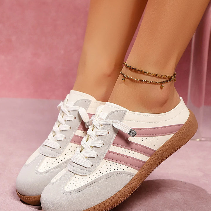 Women's Versatile Casual Slip-On Sneakers - Striped Synthetic Low-Top, Sporty