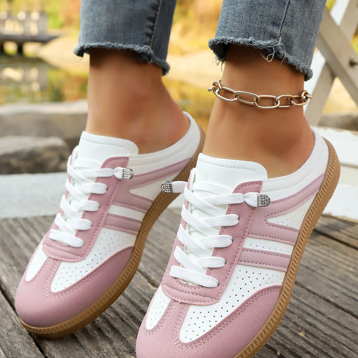 Women's Versatile Casual Slip-On Sneakers - Striped Synthetic Low-Top, Sporty