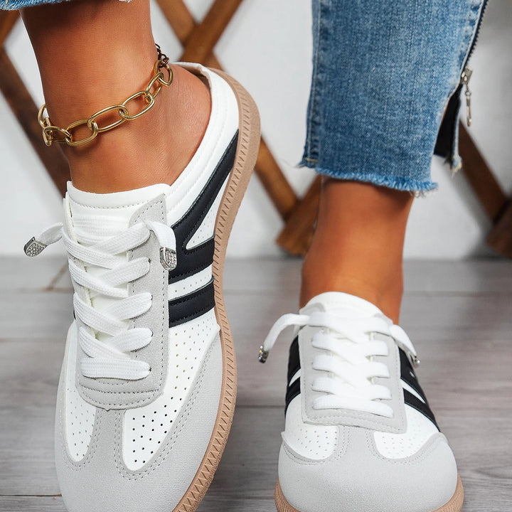 Women's Versatile Casual Slip-On Sneakers - Striped Synthetic Low-Top, Sporty