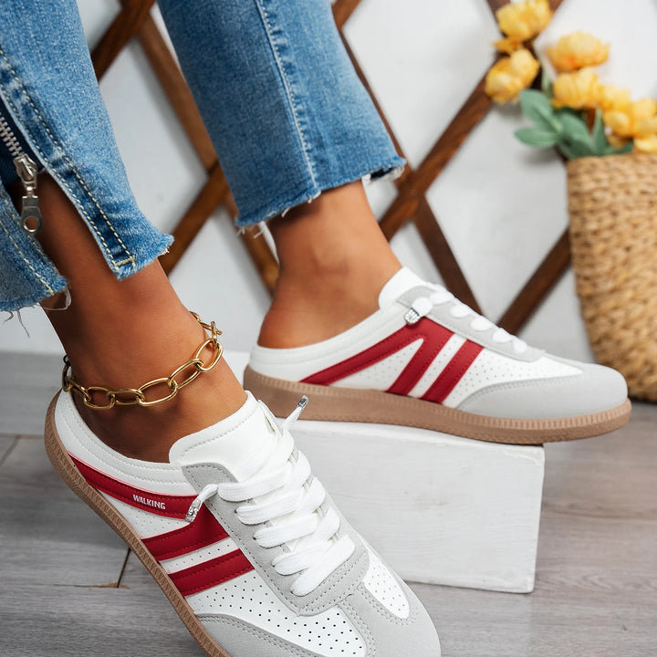 Women's Versatile Casual Slip-On Sneakers - Striped Synthetic Low-Top, Sporty