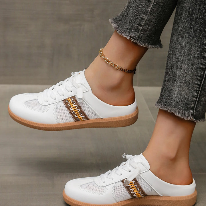 Women's Versatile Casual Slip-On Sneakers - Striped Synthetic Low-Top, Sporty