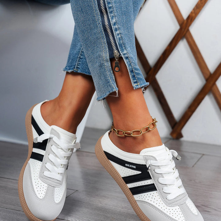 Women's Versatile Casual Slip-On Sneakers - Striped Synthetic Low-Top, Sporty