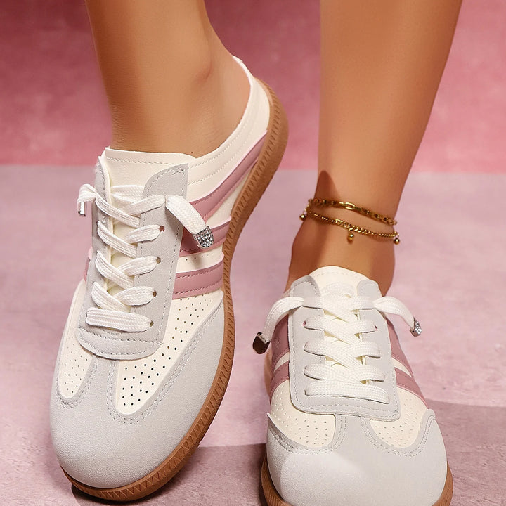 Women's Versatile Casual Slip-On Sneakers - Striped Synthetic Low-Top, Sporty