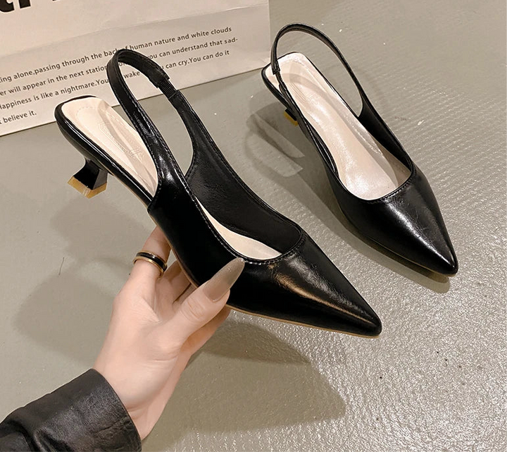 Fashion Female Shoes  New Women's Pumps Solid Color Simple Mid Heel Shoes Sexy Pointed Toe Slingback Elegant Dress Shoes