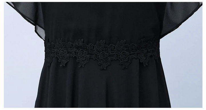 Long Elegant Dress White Chiffon /Black Butterfly Sleeve  Women Bodycon Chic Prom Night Dress