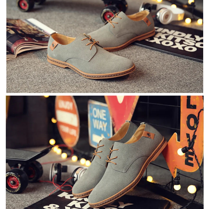 Spring Suede Leather Men Shoes Oxford Casual Shoes Classic Sneakers Comfortable Footwear Dress Shoes Large Size Flats