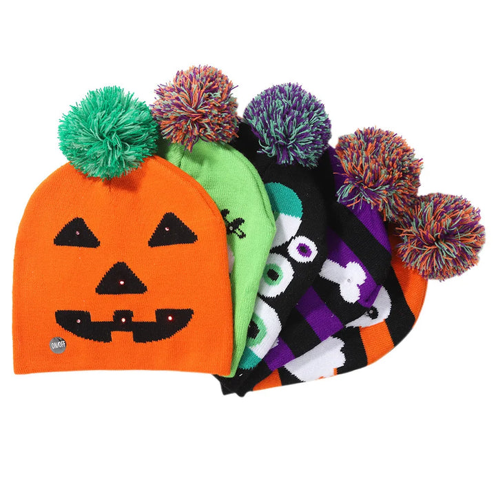 Halloween's new light-emitting knitted hat, skull, ghost, lamp cap, children's adult hat party supplies