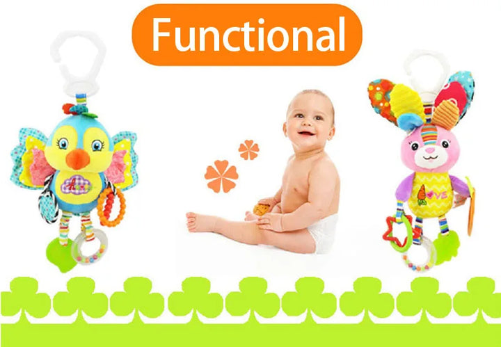 Soft Animal Handbells Rattles Butterfly Rabbit Duck Plush Infant Baby Development Handle Toys Hot Selling WIth Teether Baby Toy