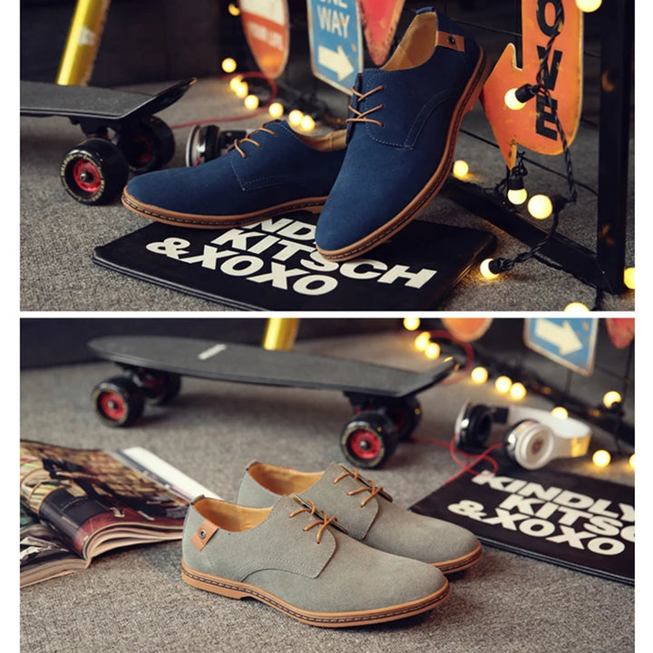 Spring Suede Leather Men Shoes Oxford Casual Shoes Classic Sneakers Comfortable Footwear Dress Shoes Large Size Flats