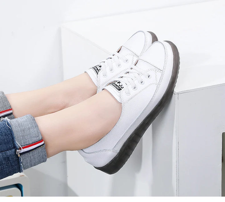 Women's Genuine Leather Sneakers Women Casual Fashionable Sports Shoes Vulcanized Woman Summer Flat Shoe Ladies White 40