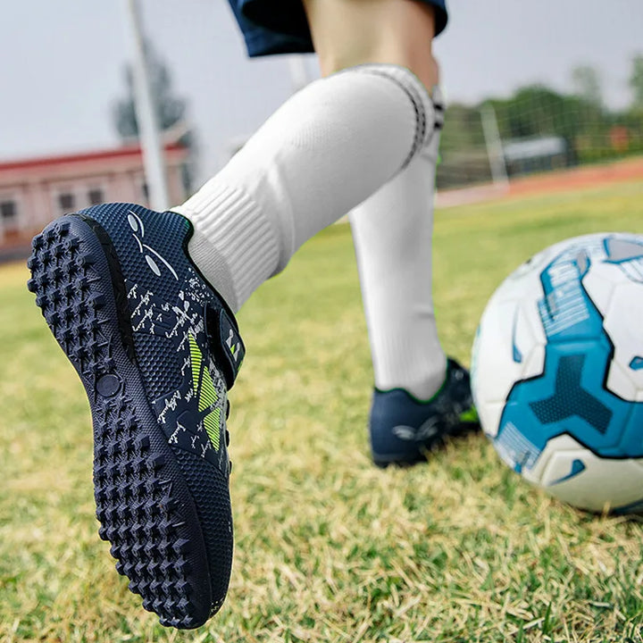 Children Football Shoes Soccer Boots Kids Boy Girl Sneakers New Leather High Top Soccer Cleats Training Outdoor Hook & Loop