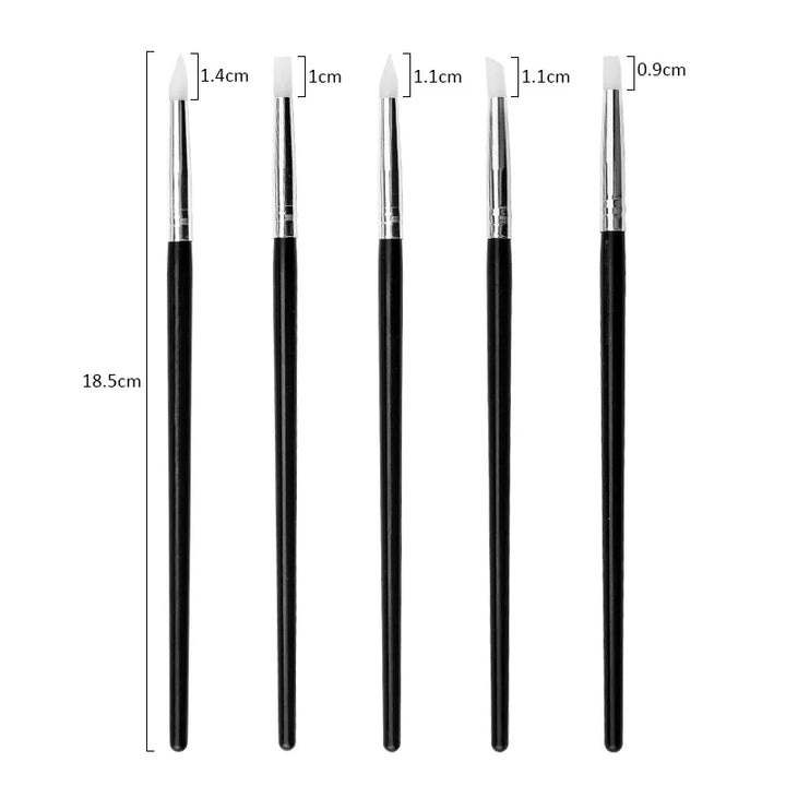 5 Pcs Silicone Nail Brush Carving Emboss Hollow Pottery Sculpture UV Gel Shaping Silicone Brushes For Modeling Nail Art DIY Tool