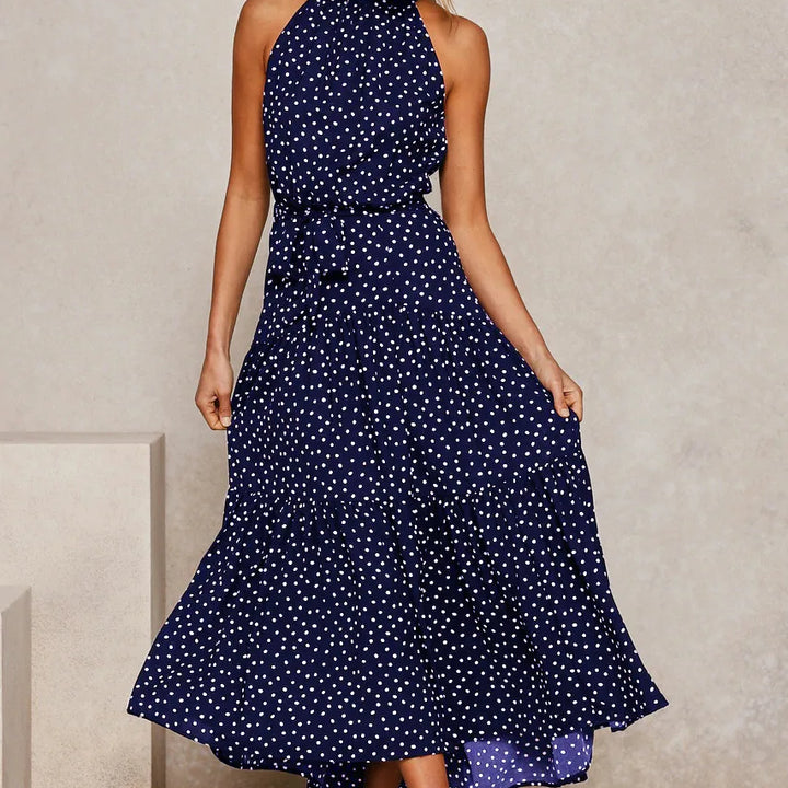 Long Dress Polka Dot Casual Dress Black Sexy Halter Clothes For Women