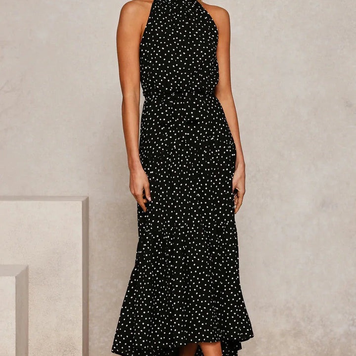 Long Dress Polka Dot Casual Dress Black Sexy Halter Clothes For Women