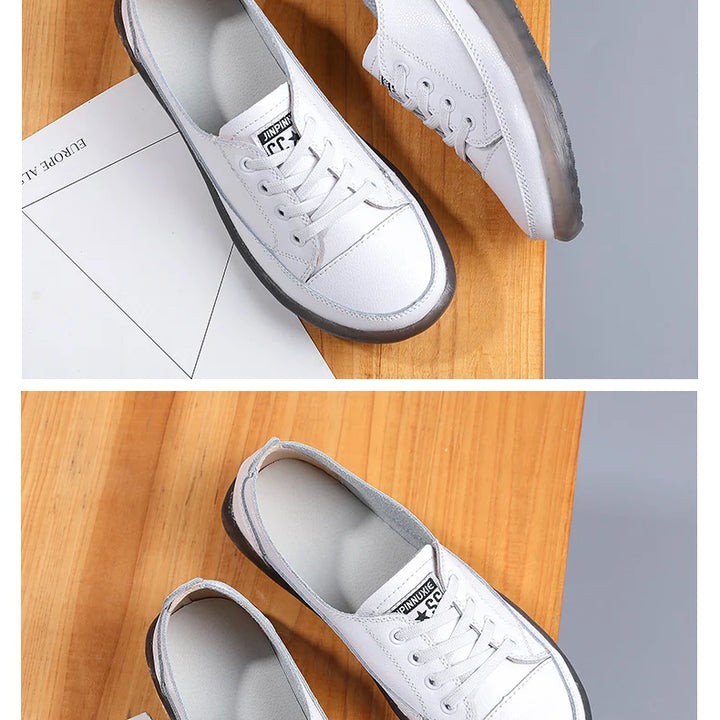Women's Genuine Leather Sneakers Women Casual Fashionable Sports Shoes Vulcanized Woman Summer Flat Shoe Ladies White 40