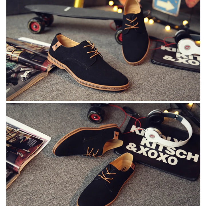Spring Suede Leather Men Shoes Oxford Casual Shoes Classic Sneakers Comfortable Footwear Dress Shoes Large Size Flats