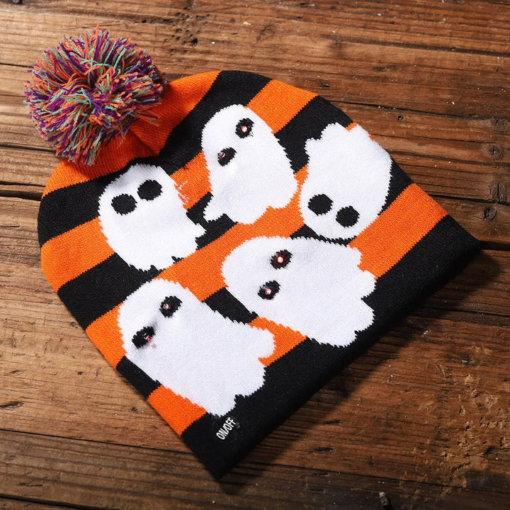 Halloween's new light-emitting knitted hat, skull, ghost, lamp cap, children's adult hat party supplies