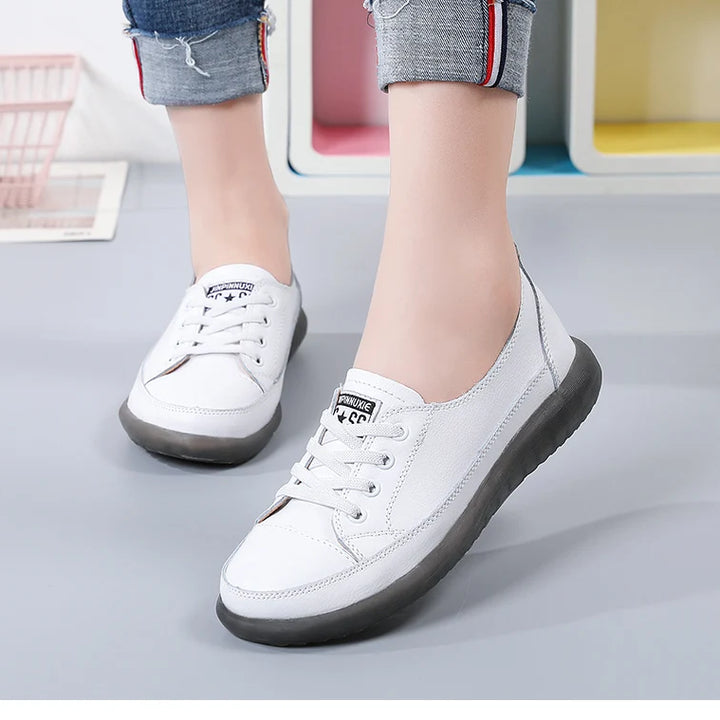 Women's Genuine Leather Sneakers Women Casual Fashionable Sports Shoes Vulcanized Woman Summer Flat Shoe Ladies White 40