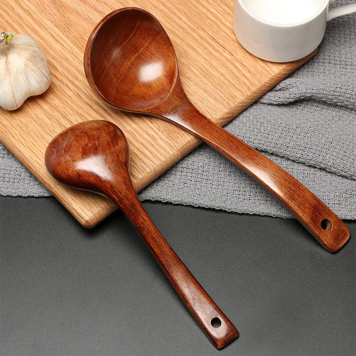 Natural Wooden Large Soup Scoops Long Handle Cooking Scoop Wood Ramen Rice Spoon Soup Ladle Catering Tableware Kitchen Utensil