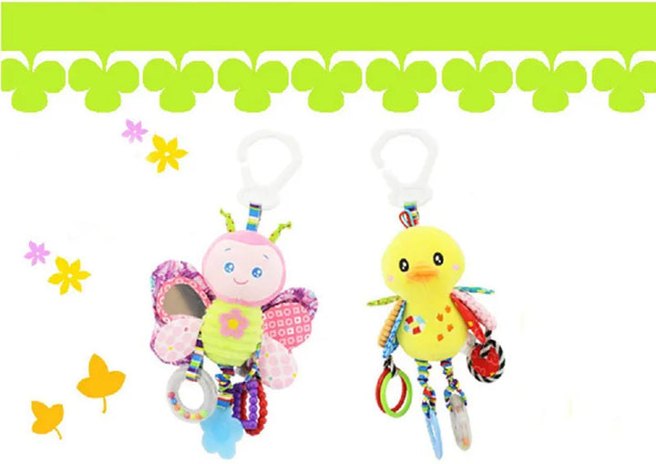 Soft Animal Handbells Rattles Butterfly Rabbit Duck Plush Infant Baby Development Handle Toys Hot Selling WIth Teether Baby Toy