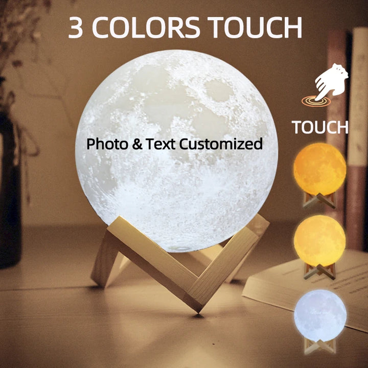 3D Printing Moon Lamp Personalized Photo Text Customized Night Light USB Rechargeable Birthday Mother Day Valentine's Lunar Gift
