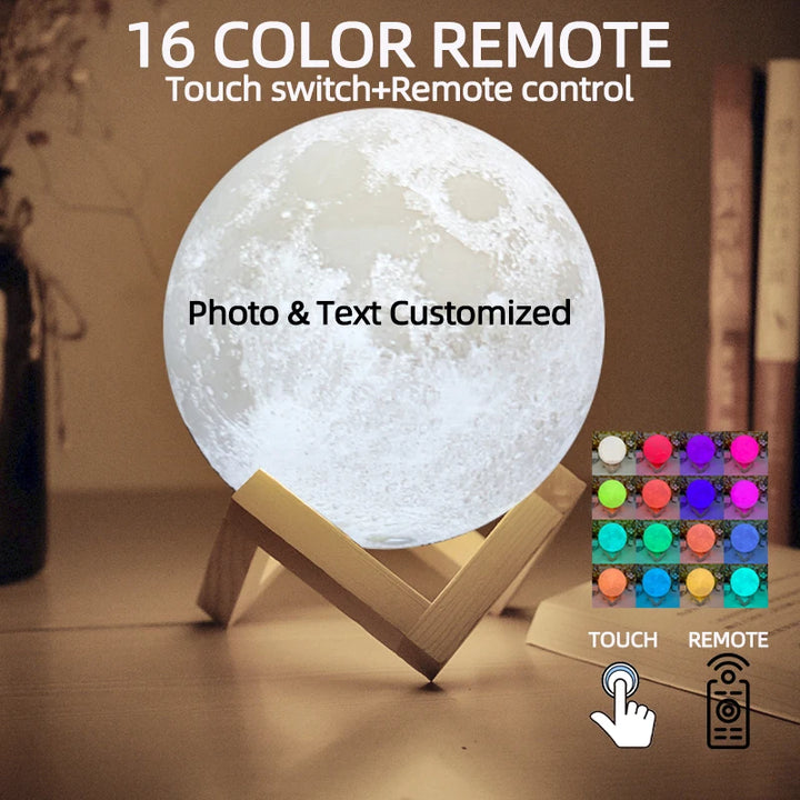 3D Printing Moon Lamp Personalized Photo Text Customized Night Light USB Rechargeable Birthday Mother Day Valentine's Lunar Gift