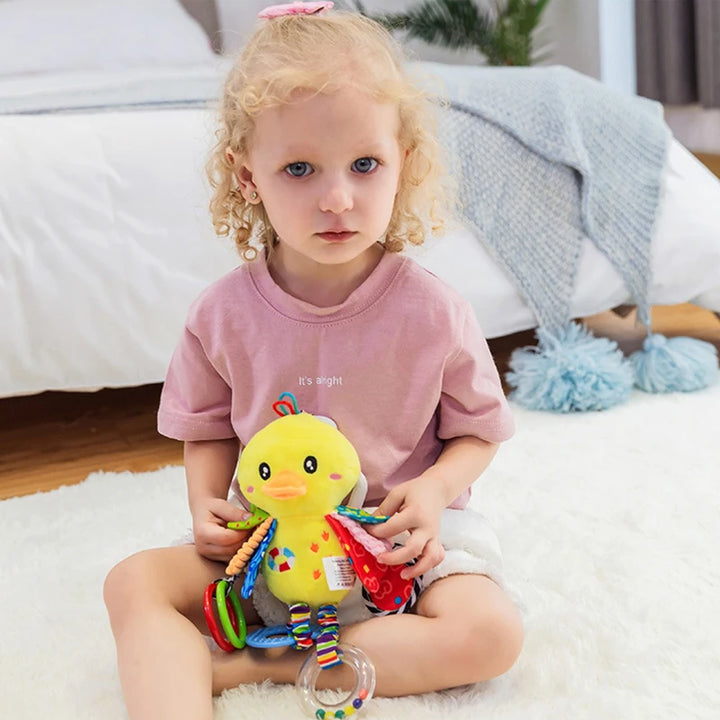 Soft Animal Handbells Rattles Butterfly Rabbit Duck Plush Infant Baby Development Handle Toys Hot Selling WIth Teether Baby Toy
