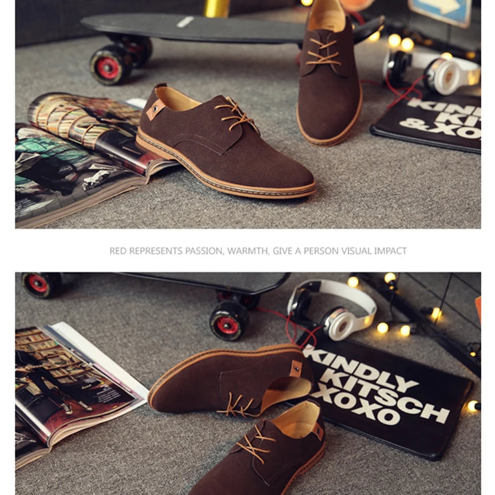 Spring Suede Leather Men Shoes Oxford Casual Shoes Classic Sneakers Comfortable Footwear Dress Shoes Large Size Flats
