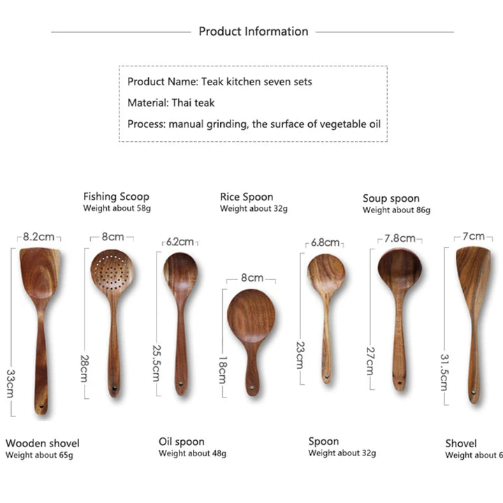 1-9Pcs/set Wooden Kitchen Utensils Set,  Wooden Spoons for Cooking, Utensils,Natural Teak Wooden Spoons For Non-stick Pan Gift