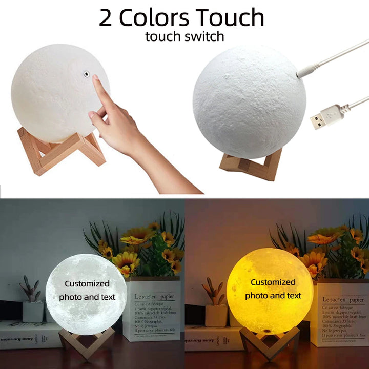 3D Printing Moon Lamp Personalized Photo Text Customized Night Light USB Rechargeable Birthday Mother Day Valentine's Lunar Gift