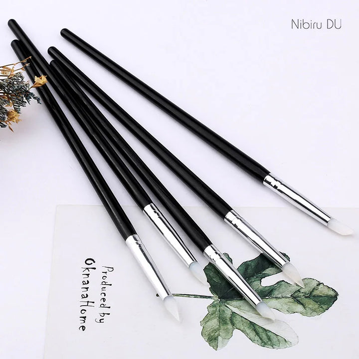 5 Pcs Silicone Nail Brush Carving Emboss Hollow Pottery Sculpture UV Gel Shaping Silicone Brushes For Modeling Nail Art DIY Tool