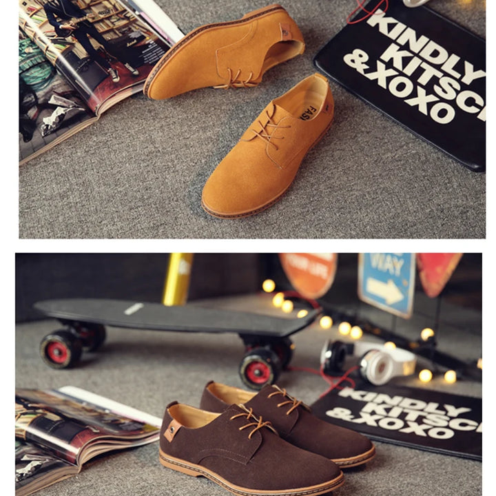 Spring Suede Leather Men Shoes Oxford Casual Shoes Classic Sneakers Comfortable Footwear Dress Shoes Large Size Flats