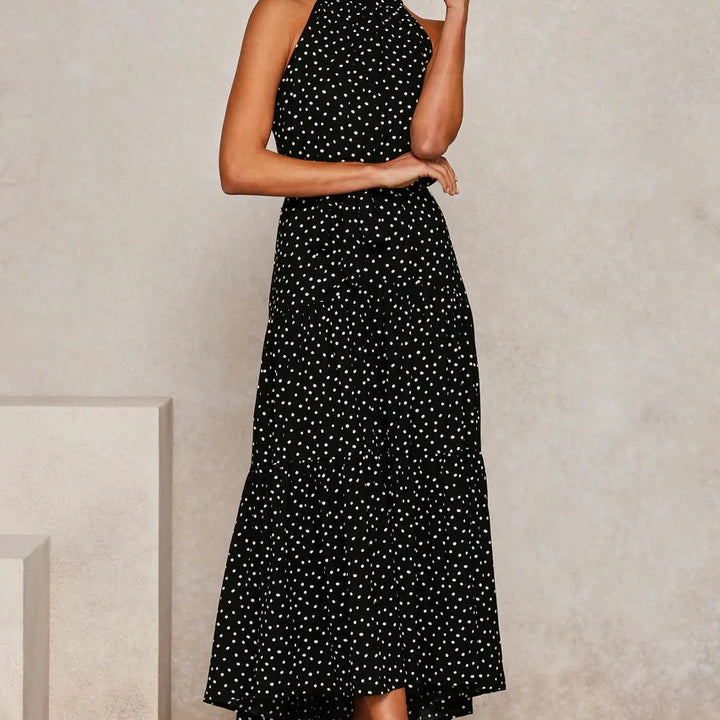 Long Dress Polka Dot Casual Dress Black Sexy Halter Clothes For Women