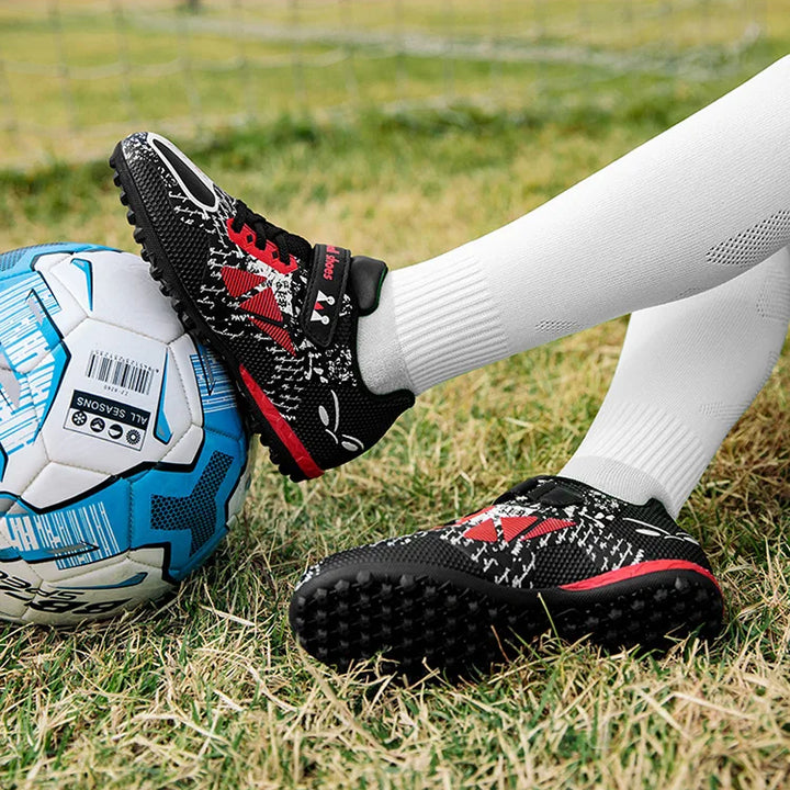 Children Football Shoes Soccer Boots Kids Boy Girl Sneakers New Leather High Top Soccer Cleats Training Outdoor Hook & Loop