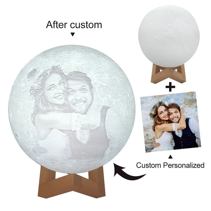 3D Printing Moon Lamp Personalized Photo Text Customized Night Light USB Rechargeable Birthday Mother Day Valentine's Lunar Gift