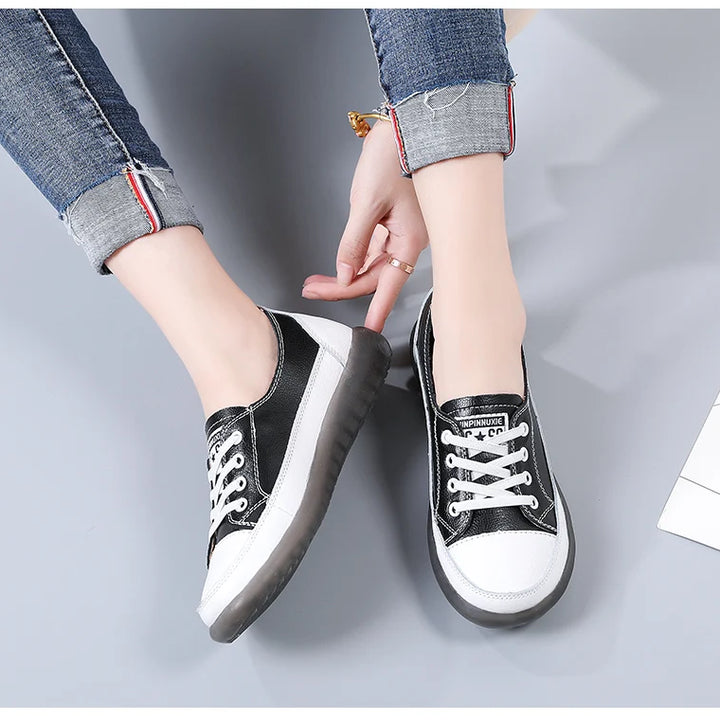 Women's Genuine Leather Sneakers Women Casual Fashionable Sports Shoes Vulcanized Woman Summer Flat Shoe Ladies White 40