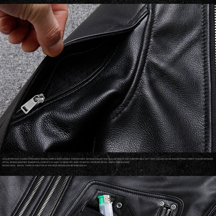 Mauroicardi Spring Black Pu Leather Motorcycle Jacket for Men Style Long Sleeve Zipper Pockets Mens Leather Jackets and Coats