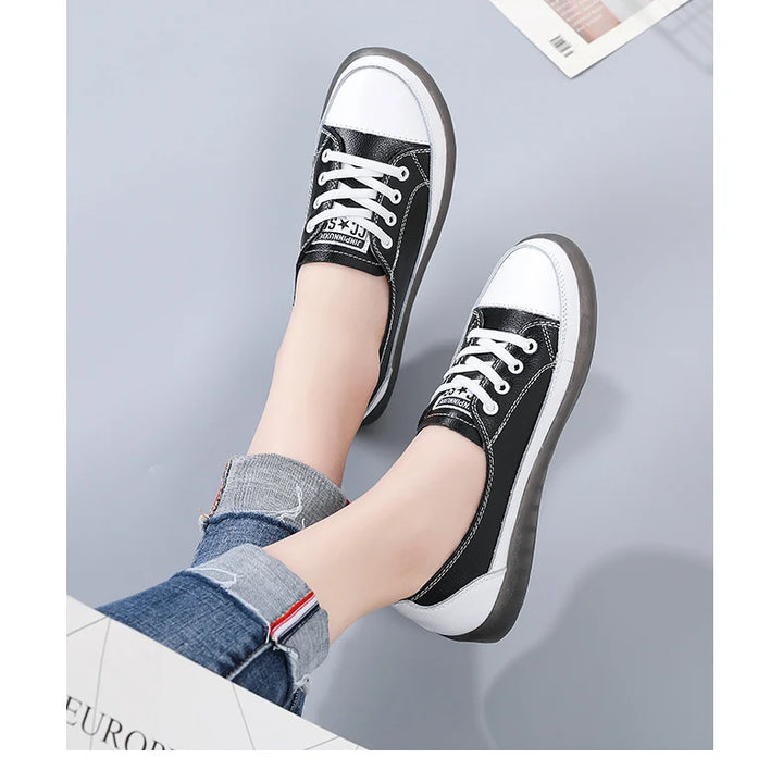 Women's Genuine Leather Sneakers Women Casual Fashionable Sports Shoes Vulcanized Woman Summer Flat Shoe Ladies White 40