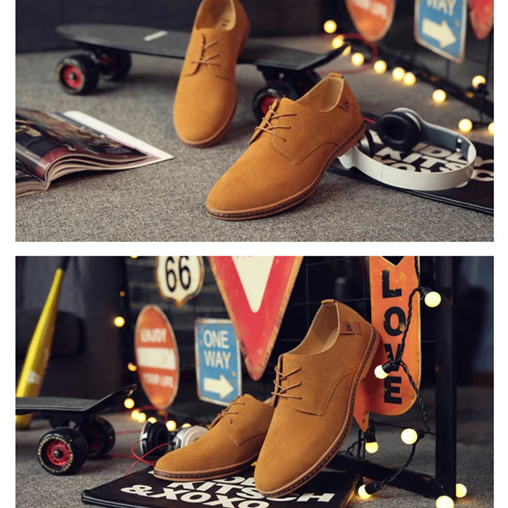 Spring Suede Leather Men Shoes Oxford Casual Shoes Classic Sneakers Comfortable Footwear Dress Shoes Large Size Flats