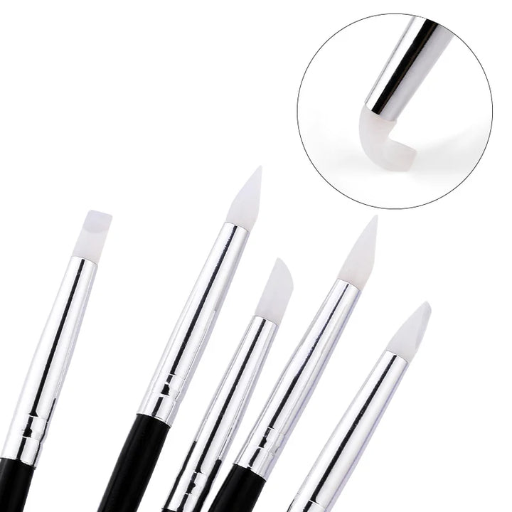 5 Pcs Silicone Nail Brush Carving Emboss Hollow Pottery Sculpture UV Gel Shaping Silicone Brushes For Modeling Nail Art DIY Tool
